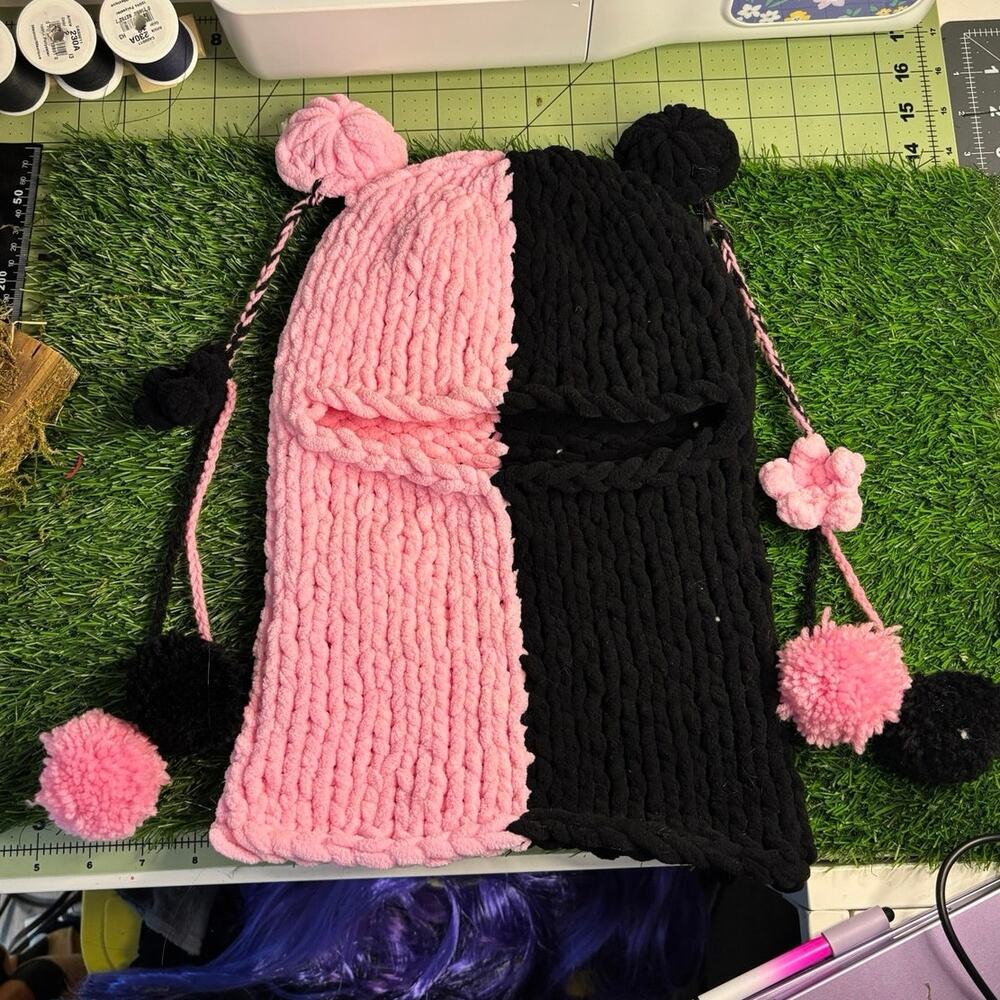 Dolls Kill Current Mood pink and black bear balaclava